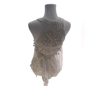 Luna Moon Crochet Off-White Summer Light Breezy Tank Top Boho Beach Size Medium